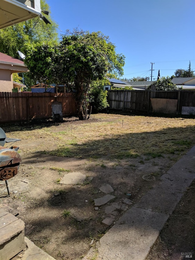 view of yard with a fenced backyard