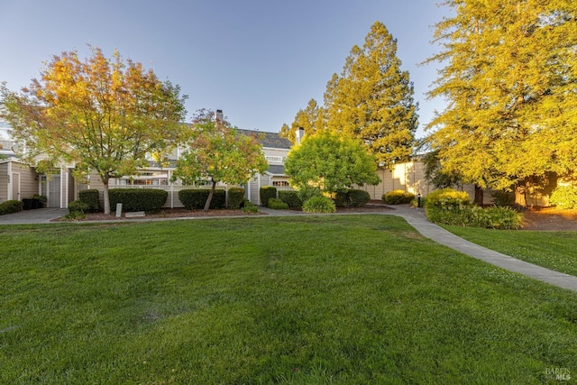 obstructed view of property with a front yard