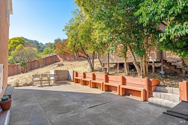 view of patio with a mountain view