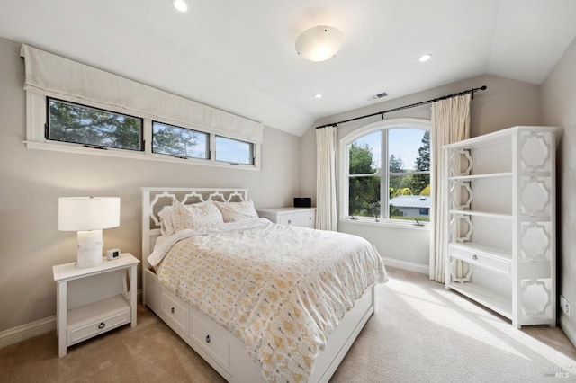 114 Van Tassel Ct, San Anselmo, CA 94960 - bedroom featuring lofted ceiling, multiple windows, light carpet, and visible vents
