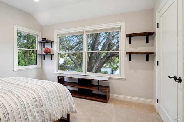 114 Van Tassel Ct, San Anselmo, CA 94960 - carpeted bedroom featuring lofted ceiling and baseboards