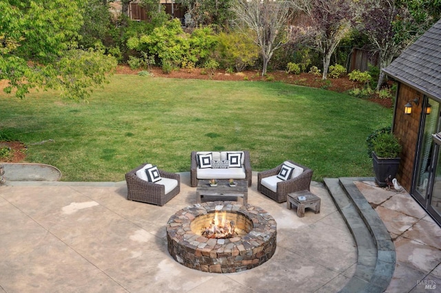 114 Van Tassel Ct, San Anselmo, CA 94960 - view of yard with an outdoor living space with a fire pit and a patio area