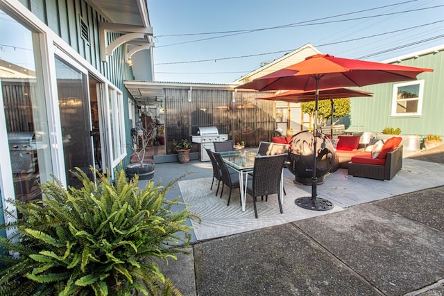 view of patio / terrace featuring outdoor lounge area and grilling area