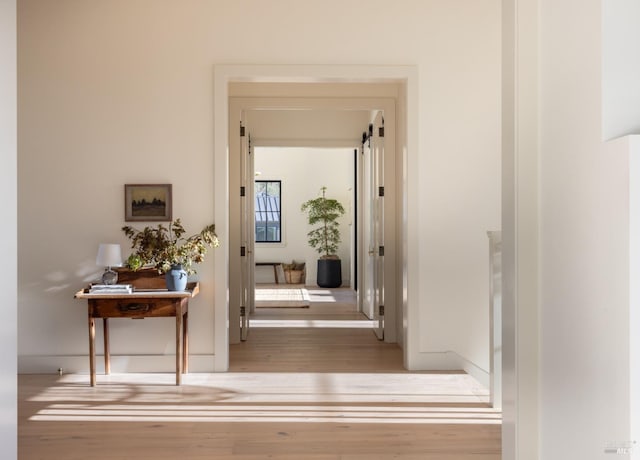 hallway featuring light wood-type flooring