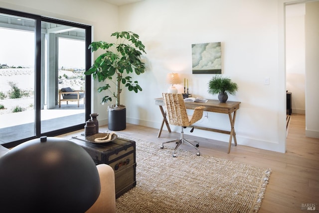 home office featuring light hardwood / wood-style floors