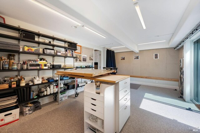 view of carpeted home office