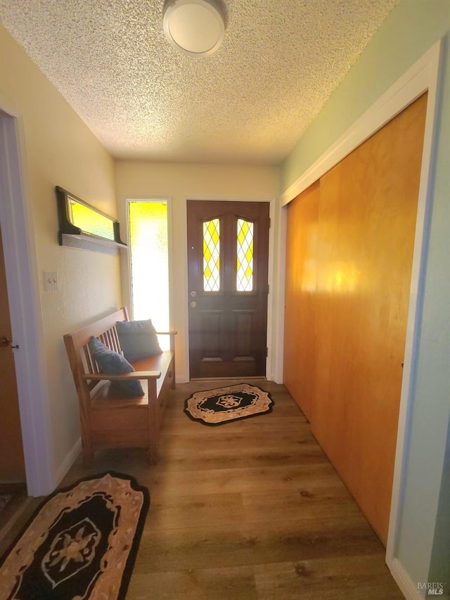 entrance foyer featuring hardwood / wood-style flooring and a textured ceiling