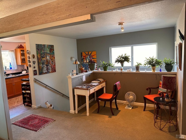 interior space with a textured ceiling