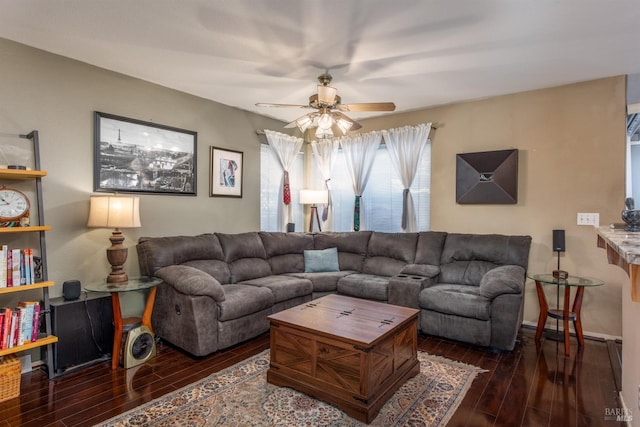 living room featuring ceiling fan