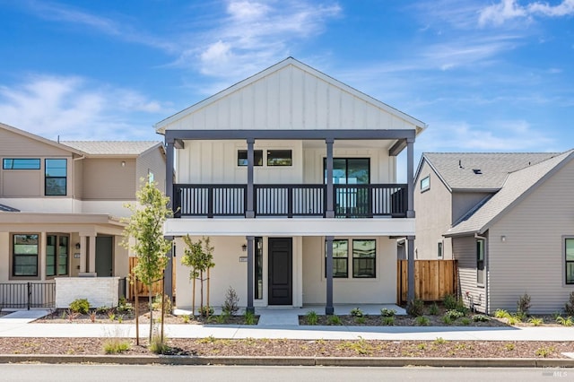 8953 Camino Colegio Rd, Rohnert Park, CA 94928 - modern inspired farmhouse with a balcony, board and batten siding, fence, and covered porch