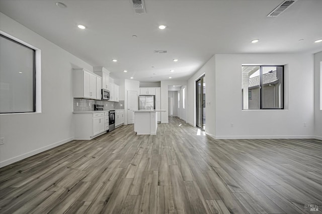 unfurnished living room with light hardwood / wood-style flooring