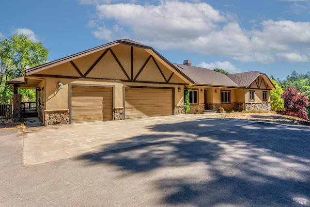 tudor house with a garage