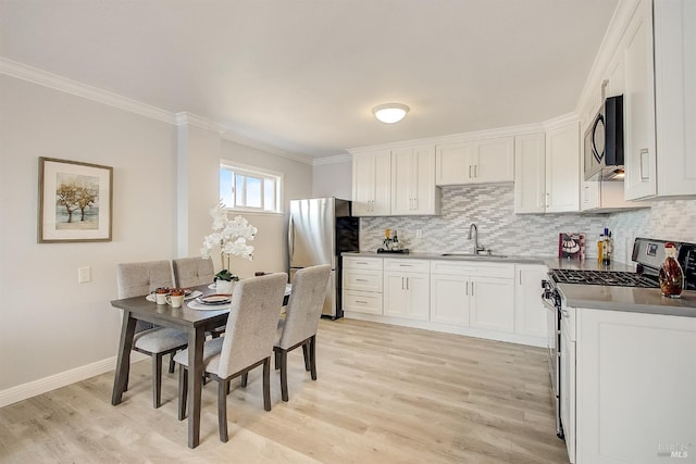 kitchen featuring white cabinetry, light hardwood / wood-style floors, appliances with stainless steel finishes, and sink