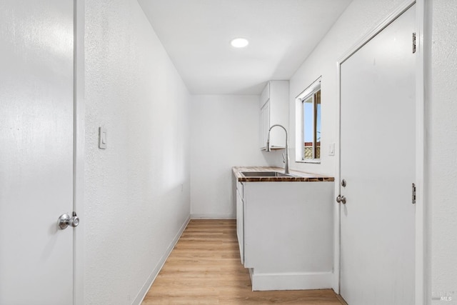 interior space featuring light wood-type flooring and sink