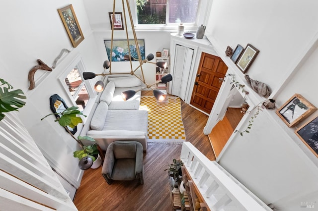 living room featuring dark wood-type flooring