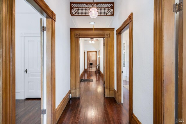 2230 1st St, Napa, CA 94559 - corridor with baseboards and dark wood-type flooring