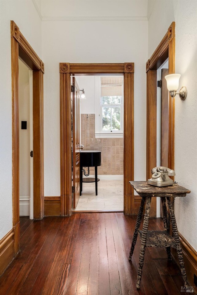 2230 1st St, Napa, CA 94559 - hall featuring baseboards, crown molding, and hardwood / wood-style flooring