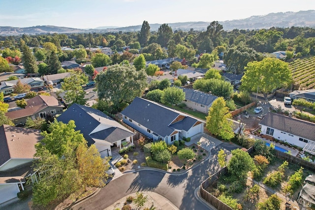 birds eye view of property with a mountain view