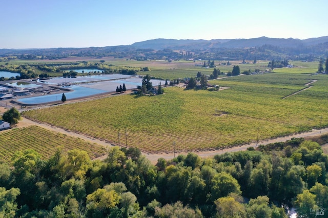 aerial view with a water and mountain view and a rural view