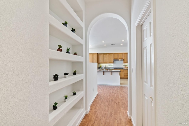 hallway with light wood-type flooring