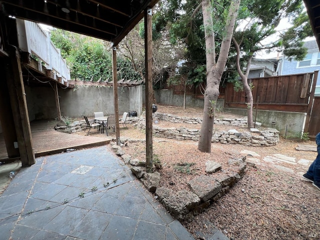 view of yard featuring a patio area and a fenced backyard