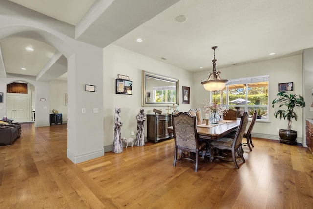 dining area with light wood-type flooring