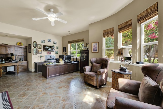 office area with ceiling fan