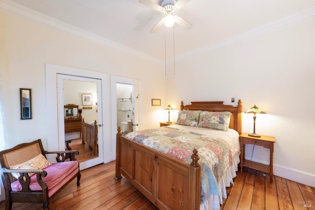 12130 Hwy 116, Guerneville, CA 95446 - bedroom featuring crown molding, light wood-style flooring, baseboards, ceiling fan, and ensuite bathroom