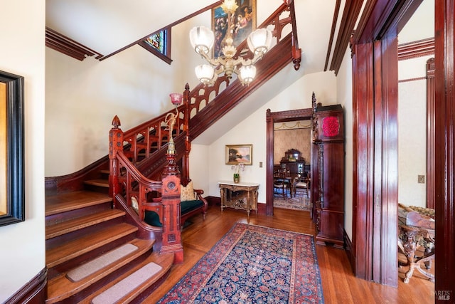 interior space featuring a chandelier and hardwood / wood-style flooring