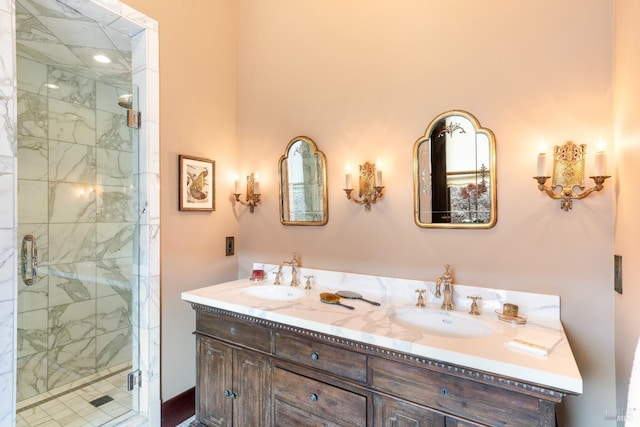 bathroom featuring vanity and an enclosed shower