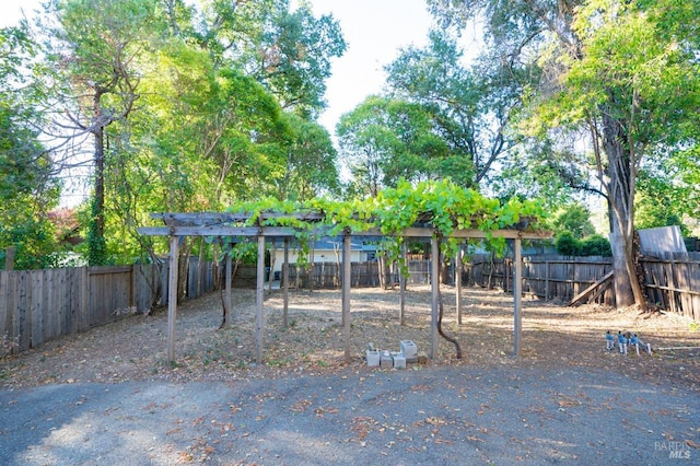 view of yard featuring a fenced backyard and a pergola