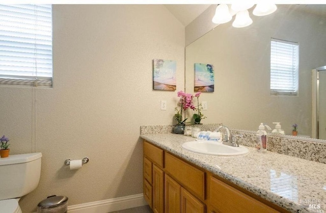 bathroom with vanity, plenty of natural light, and toilet