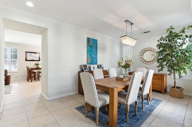7 Oak Grove Dr, Novato, CA 94949 - dining room with visible vents, light tile patterned floors, ornamental molding, and baseboards
