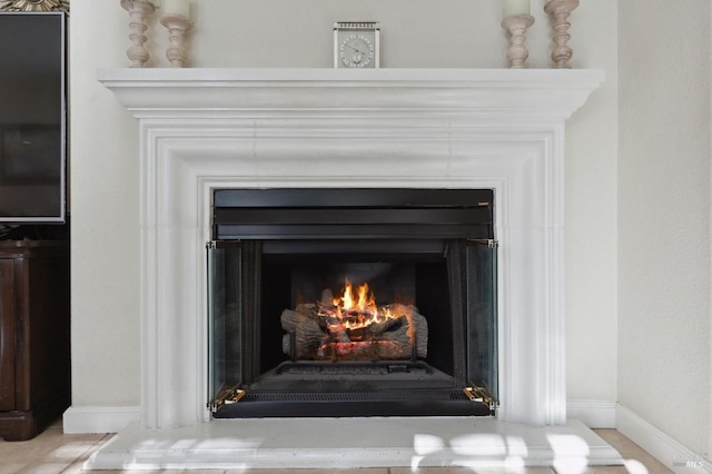 7 Oak Grove Dr, Novato, CA 94949 - interior details featuring a lit fireplace and baseboards