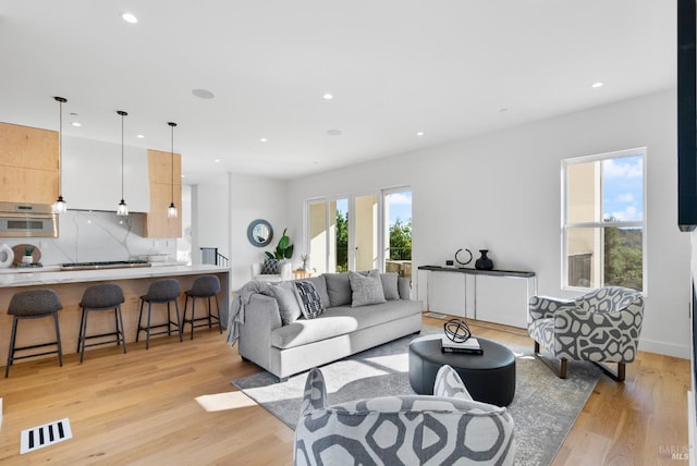 living room with light hardwood / wood-style flooring