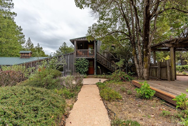 2151 Guntly Rd, Philo, CA 95466 - view of yard with stairway, a deck, and fence