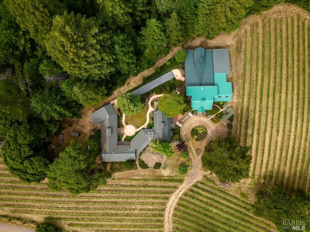 birds eye view of property with a rural view