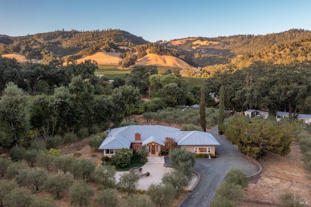 birds eye view of property with a mountain view