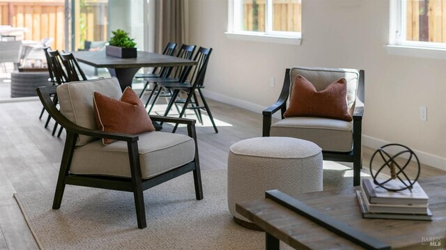 dining room featuring plenty of natural light and light hardwood / wood-style flooring