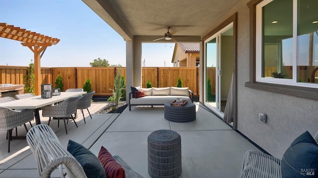 view of patio with an outdoor hangout area and ceiling fan