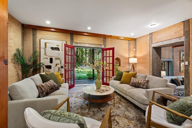 living room featuring french doors