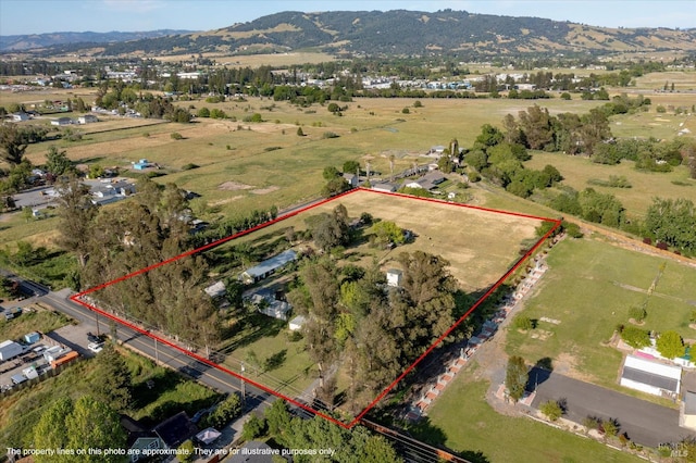 bird's eye view featuring a mountain view and a rural view