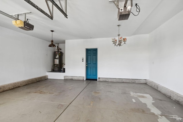 garage with gas water heater and a garage door opener