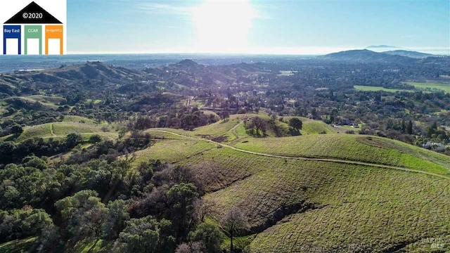 birds eye view of property featuring a mountain view