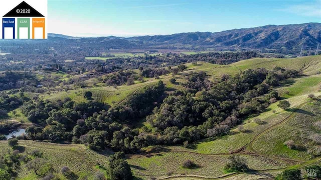 birds eye view of property featuring a mountain view