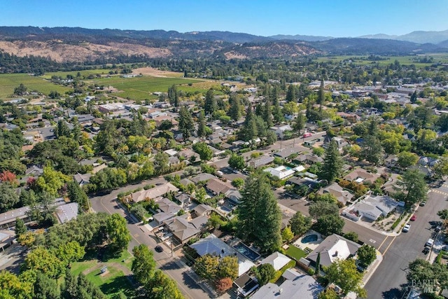 birds eye view of property with a mountain view and a residential view