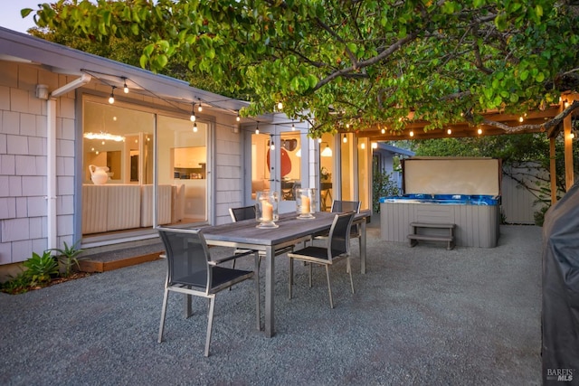 view of patio featuring a hot tub