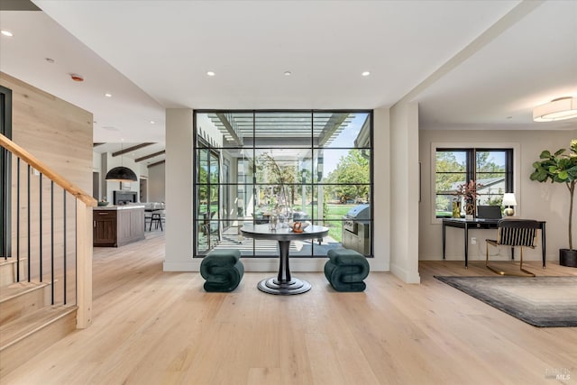 dining area with light hardwood / wood-style flooring