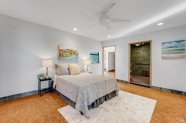 bedroom featuring baseboards, recessed lighting, and a ceiling fan