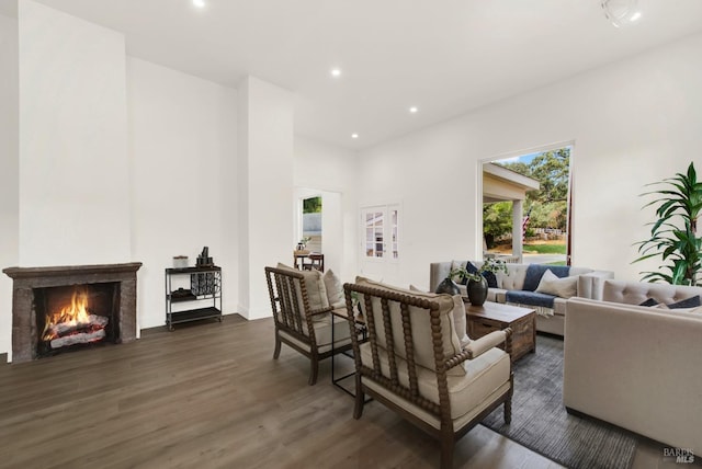 living room featuring dark hardwood / wood-style floors